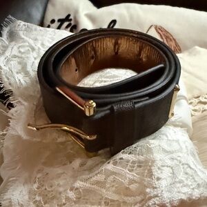 Michael Kors Brown Leather Belt with Gold Accent